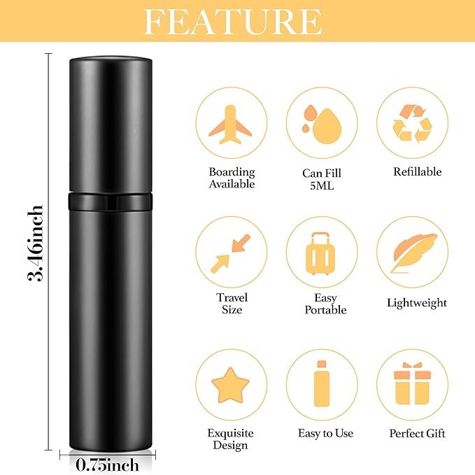 2PCS Perfume Travel Refillable Bottle, Bottom-Filling Fragrances Perfume Atomizer, Empty Mini Cologne Dispenser, Portable Sprayer Pocket Size for On the Go 5ml (Black & Light Pink)