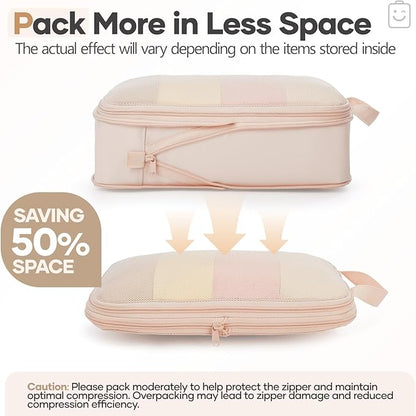 Veken 11 Set Compression Packing Cubes for Travel Essentials,Compressible Expandable Large Luggage Suitcase Organizer Bags for Clothing,Durable Space Saver Storage Bags with Toiletry Bags(Beige)