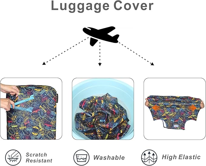 Explore Land Travel Luggage Cover Suitcase Protector Fits 18-22 Inch Case (Stamp, S)
