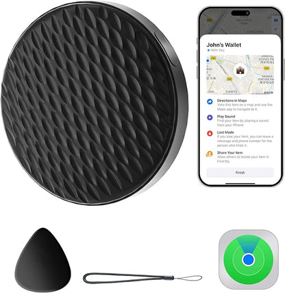 Smart Tracker Tags Works with Apple Find My (iOS Only), Luggage Tracker Tag Keys Finder Item Locator for Wallet, Vehicles, Backpack, Suitcases (Black, 1 Pack)