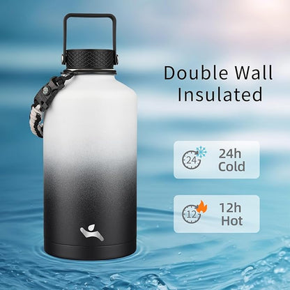 Insulated Water Bottle with Straw,87 oz 3 Lids Water Jug with Carrying Bag,Paracord Handle,Double Wall Vacuum Stainless Steel Metal Flask,Day Night