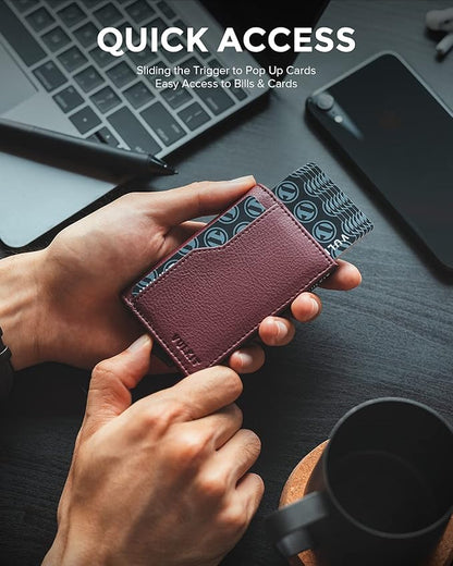 VULKIT Card Holder Wallet with Double ID Windows RFID Blocking Pop Up Wallet Minimalist Design for 12 Cards