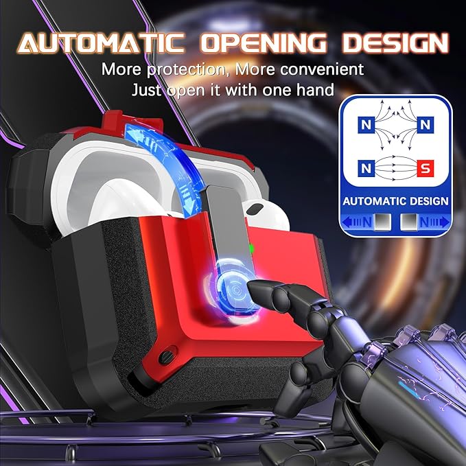 R-fun for AirPods Pro 3 Case (2025) Cover with Cleaning Kit, Military-Grade Heavy-Duty Drop-Resistant with Auto Pop-Up Lid for AirPods Pro 3rd Generation 2025 USB-C Charging Case, Red