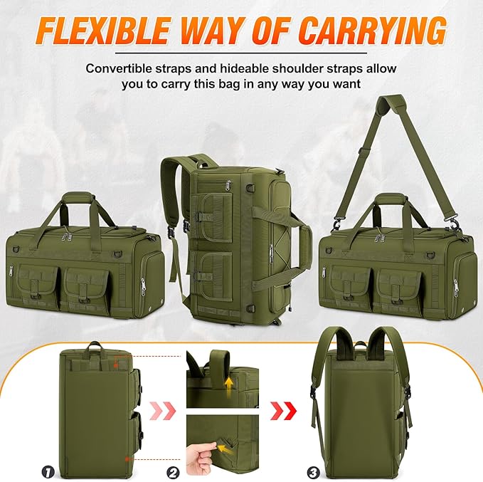 RAINSMORE Gym Bag for Men, 45L Sports Duffel Bag with Shoe Compartment Gym Backpack Carry On Weekender Bag Overnight Backpack Carry On,Green