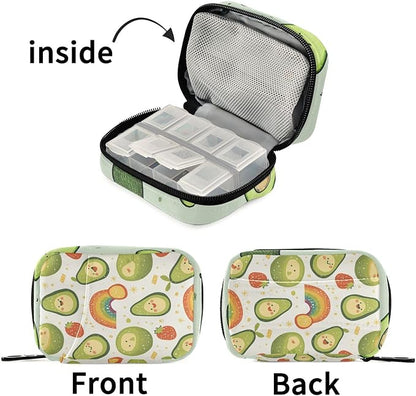 Avocados Rainbows White Cute Pill Organizer Weekly Travel Pill Box 7 Day Large Capacity Pill Dispenser Case with 8 Pill Container Daily Pill Box Organizer Vitamin Holder Pill Bot