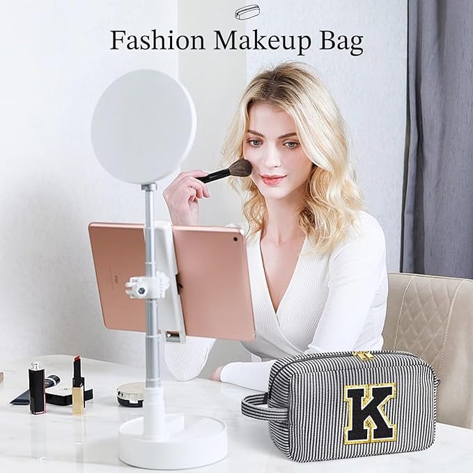 YOOLIFE Monogram Initial Makeup Bags - Personalized Black Cosmetic Case for Women & Teens