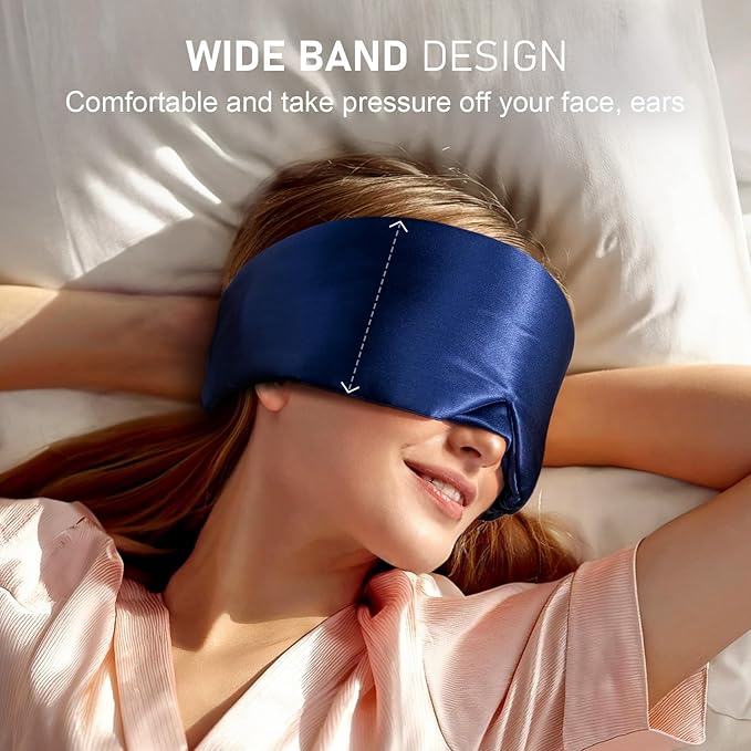 LitBear Silk Sleep Mask for Side Sleeper, Eye Mask Sleeping for Women Men 100% 22 Momme Pure Mulberry Silk, Face-Hugging Padded Eye Cover for Sleeping with Adjustable Band (Midnight Blue)