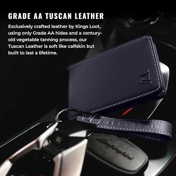 Kings Loot Wallet for Men | Minimalist Slim RFID Blocking Leather Design with Cash Pocket & Card Pull Strap | Holds 1-15 Cards | Stylish & Durable Wallets (Sapphire)