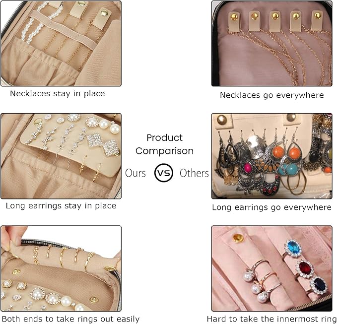 BAGSMART Travel Jewelry Organizer Case Small Jewelry Roll for Journey-Rings, Necklaces, Earrings, Bracelets, Soft Pink