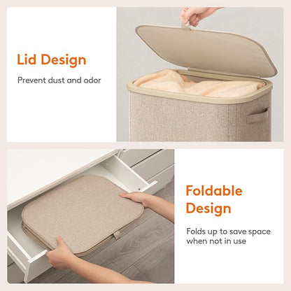 Lifewit 105L Laundry Basket with Lid, Large Laundry Hamper with Plastic Handles and Removable Bag, Foldable Tall Dirty Clothes Hampers for Laundry for Laundry Room, Bedroom, Bathroom, Dorm, Beige