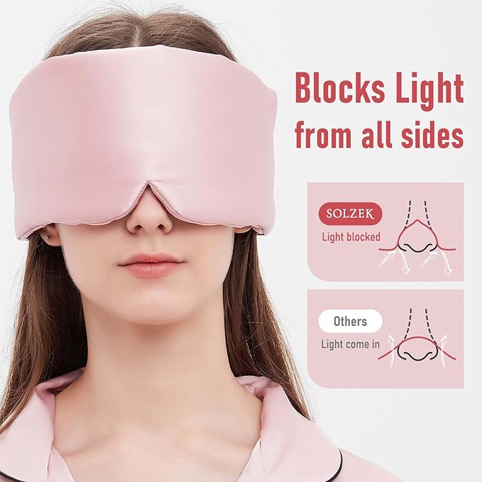 Silk Sleeping Mask Large Wrap-Around Blindfold with Adjustable Velcro Soft Blackout Eye Mask Women (Pink)