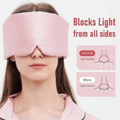 Silk Sleeping Mask Large Wrap-Around Blindfold with Adjustable Velcro Soft Blackout Eye Mask Women (Pink)
