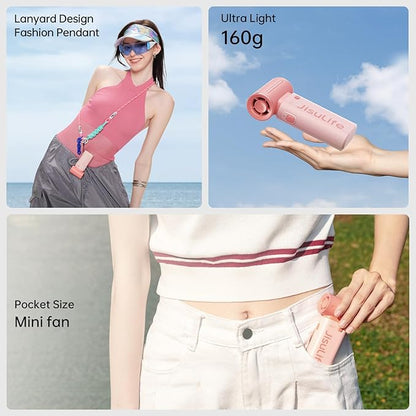 JISULIFE Portable Handheld Fan Life9, Turbo Power High Speed Air [12H Max Cooling Time], 5 Gear Wind, 3600mAh Rechargeable, Mini Pocket Design, Personal Fan for Travel Concerts Camping Makeup - Pink