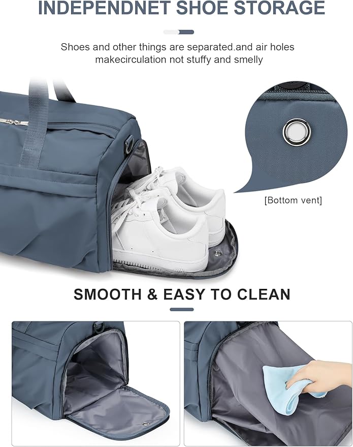 Gym Bag for Women Men with Shoe Compartment, Sport Duffel Bag, Waterproof Travel Weekender Overnight Carry on Bag for Yoga with Trolley Sleeve, Jewel Blue
