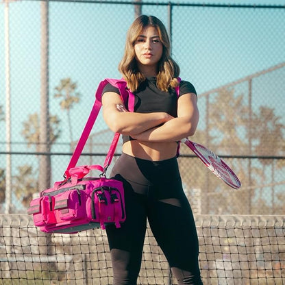 WOLFpak 20L Mini Duffle Bag for Gym & Travel | Waterproof Carry-On Weekender Bag with Shoe Compartment, Hard Bottom, and Tactical Molle System (Voodoo Pink)