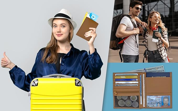 Light Brown RFID Genuine Leather Passport Wallet