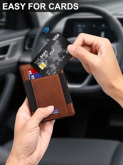 Wallet for Men Slim Leather Wallets for 13-17 Cards, RFID Blocking Thin Card Holder Wallet with ID Window & Large Capacity Cash Slot, Minimalist Bifold Small Wallet for Front Pocket, Gift for Men