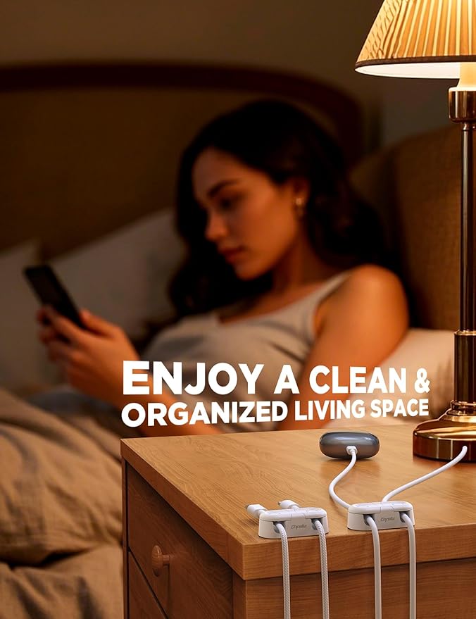 Magnetic Cable Clips - Chfeila 8Pack [Dual Slot] [360°Rotating & Twist-Lock] Cord Management, Adhesive Phone Charging Keeper, Wire Organizer Holder for Nightstand, Home Office Desk Accessories Decor