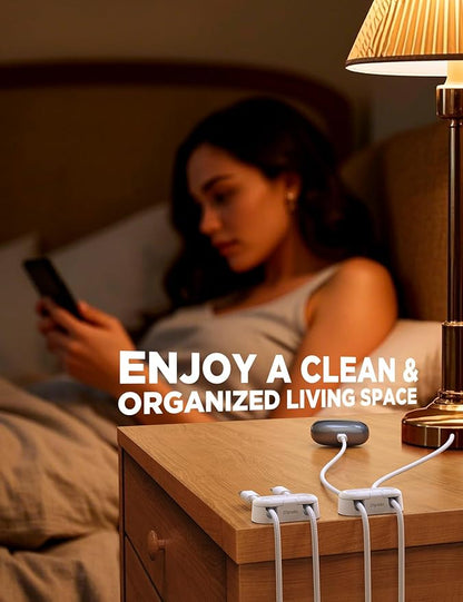 Magnetic Cable Clips - Chfeila 8Pack [Dual Slot] [360°Rotating & Twist-Lock] Cord Management, Adhesive Phone Charging Keeper, Wire Organizer Holder for Nightstand, Home Office Desk Accessories Decor