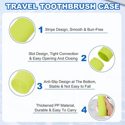 uxcell 2Pcs Travel Toothbrush Case, 7.9x2.4x2.4 Portable Travel Toothbrush Holder with Stripe, Plastic Toothpaste Container for Bathroom, Gym, Business Trip, Camping, Green