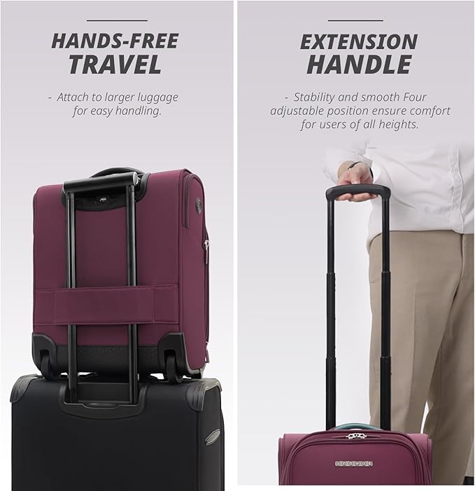 Verage Under Seat Luggage with Wheels, Softside Expanable Small Suitcase Carry On Luggage Bags for Airlines Airplanes Short Trip Men Women (Grape red, 16-Inch Rolling Underseat)