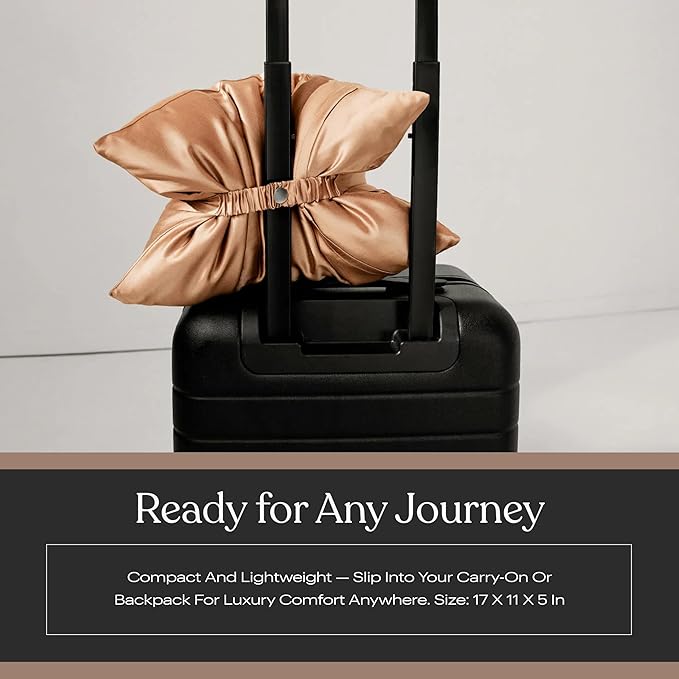 Lunya Washable Silk Travel Pillow – Soft Mulberry Silk Neck Pillow with Zipper Pillow Insert, Adjustable Fill, and Snap Straps – Travel Essential for Plane, Car, or Home - Hidden Nest - One Size