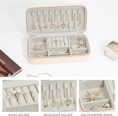 Travel Jewelry Box Jewelry Organizer for Travel Jewellery Organizers Box Jewelry Box for Women on Hallowmas Christmas Valentine's Birthday Beige
