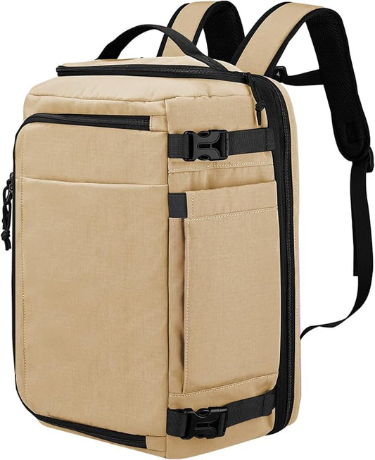 Carry On Travel Backpack with Shoe Compartment Flight Approved Laptop Backpack Expandable Work Business Backpack for Women Men Casual Daypack, Khaki