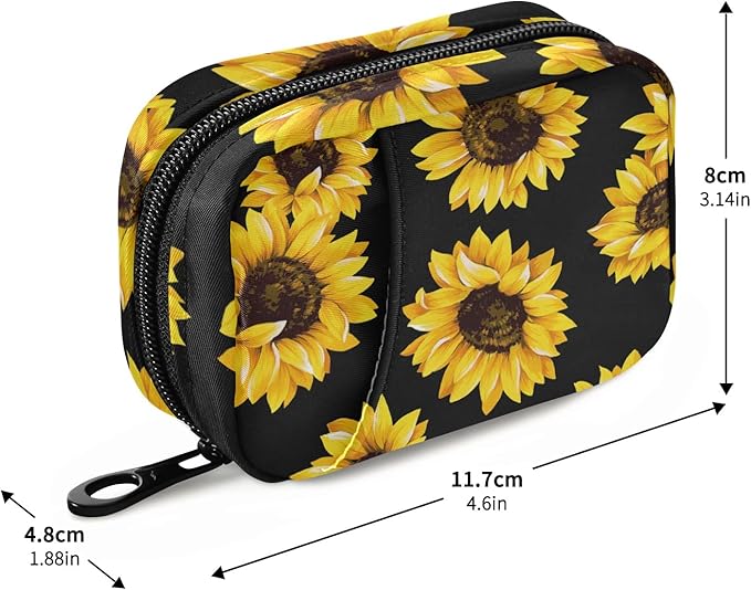 Black Sunflower Travel Pill Organizer Weekly Small (Cute) Pill Box 7 Day Pill Case Vitamin Holder Pill Bottle Organizer