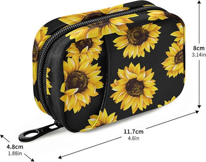 Black Sunflower Travel Pill Organizer Weekly Small (Cute) Pill Box 7 Day Pill Case Vitamin Holder Pill Bottle Organizer