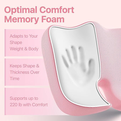 Seat Cushion, Extra Large Memory Foam Cushion for Office Chair Cushions, Ergonomic Cushions Pad Pillow for Pressure Relief Sciatica & Pain Relief for Long Sitting, Pink