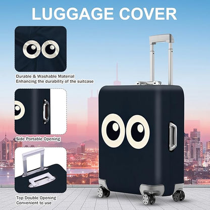 ANNA QUEEN Navy Blue Cartoon Eyes Luggage Cover, Funny Suitcase Protector for 24-26 Inch Luggage, Stretchable & Washable Travel Cover, Cute, Durable & Easy to Spot