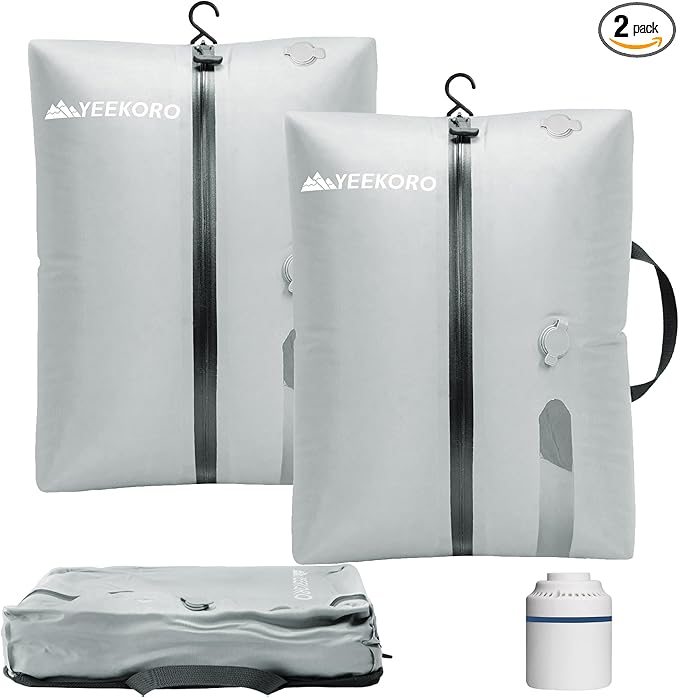 Vacuum Bags for Travel, Professional IP67 Reusable Vacuum Compression Bags for Travel Suitcases, Durable Space Saver Bag (2 PACK Grey, With Pump)