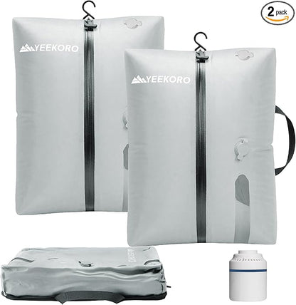 Vacuum Bags for Travel, Professional IP67 Reusable Vacuum Compression Bags for Travel Suitcases, Durable Space Saver Bag (2 PACK Grey, With Pump)