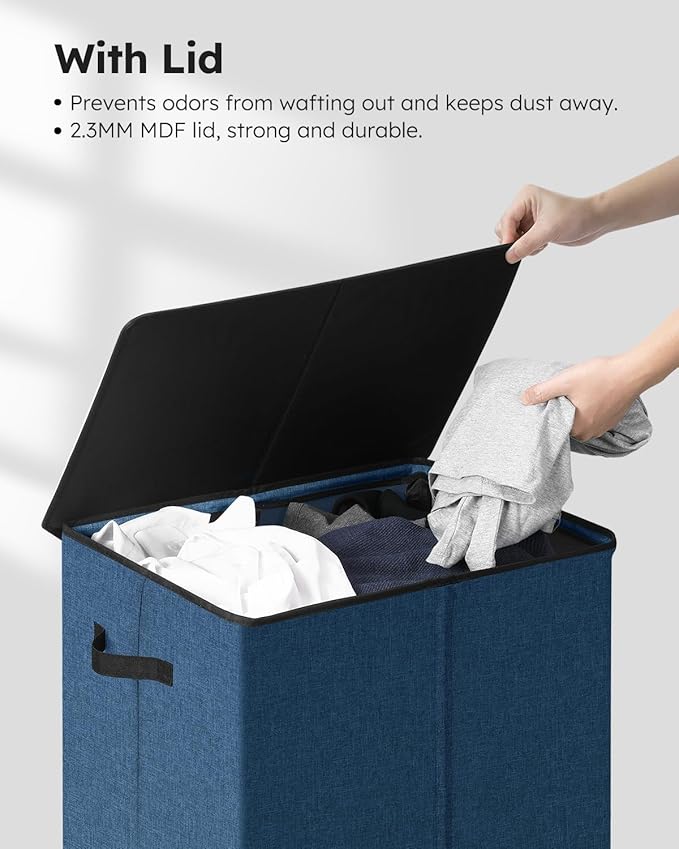 SOLEDI Laundry Hamper with Lid 130L Large & Tall Collapsible Laundry Basket, Clothes Hamper with Bag Removable Easy to Carry, Dirty Hampers for Bedroom, Bathroom, Dorm, College, Blue