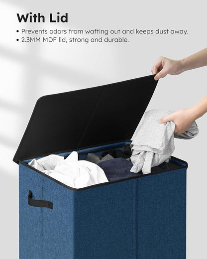 SOLEDI Laundry Hamper with Lid 130L Large & Tall Collapsible Laundry Basket, Clothes Hamper with Bag Removable Easy to Carry, Dirty Hampers for Bedroom, Bathroom, Dorm, College, Blue