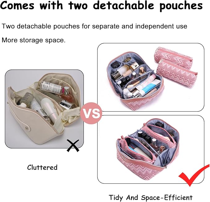 BOYATU Travel Makeup Bag for Women: Western Boho Make up Bag Set of 3 - Large Capacity Vegan Leather Cosmetic Bag - Waterproof Toiletry Bag with Compartments & Handle & Divider(J-5-Red)