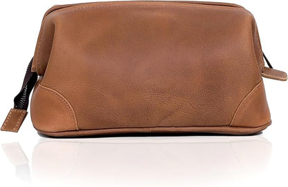 HLC Leather Toiletry Bag for Men Best Gift Premium Genuine Leather Dopp Kit Shaving Kit Organizer Travel Kit Pouch Bag for Men Large Size (TAN)