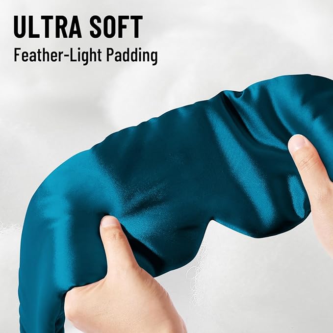 100% Mulberry Silk Sleep Mask, Large Eye Cover for Sleeping, Comfortable and Pressure-Free Sleeping Masks for Women Men, Completely Blackout (Peacock Blue)