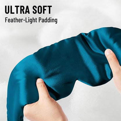 100% Mulberry Silk Sleep Mask, Large Eye Cover for Sleeping, Comfortable and Pressure-Free Sleeping Masks for Women Men, Completely Blackout (Peacock Blue)