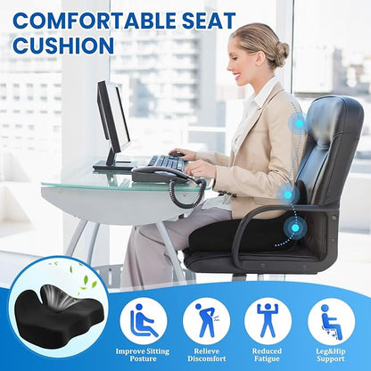 Seat Cushion, Memory Foam Office Chair Seat Cushion for Office Chairs/Car/Long Trip/Desk Chair/Gaming, X-Large Size for Sciatica & Hip & Tailbone Pain Relief, Sciatica Support (Black)