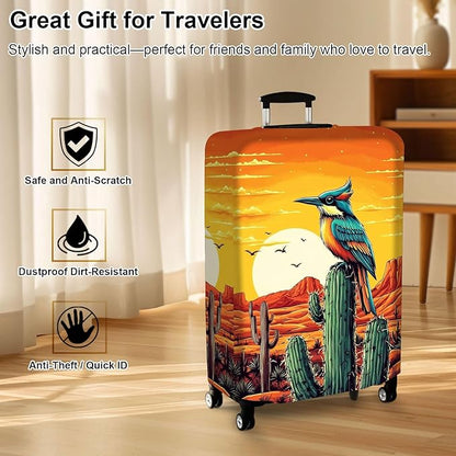 Luggage Cover Protector for 26-28 Inch Suitcases, TSA Approved Elastic Travel Suitcase Covers, Anti-Scratch Washable Luggage Sleeve for Carry On & Checked Bags, Artistic Bird