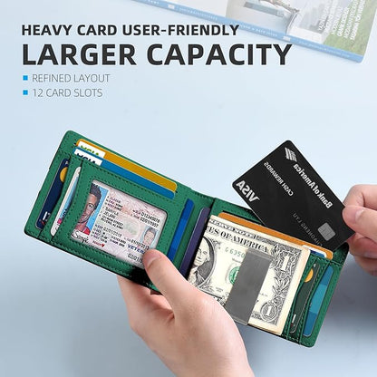 Zitahli Money Clip Wallets for Men,Slim Bifold Wallet 10-12 Cards, Mens Leather Wallet with ID Window,RFID Blocking Thin Minimalist Credit Card Holder,Gifts for Him