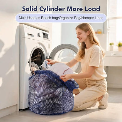 3Pcs Mesh Laundry Bags Washing Machine Mesh Wash Bags Jumbo for Delicates Clothes,Bed Linen,Toys with Drawstring Closure Sturdy(3 XXLarge 28 x 26 Inches, Blue)