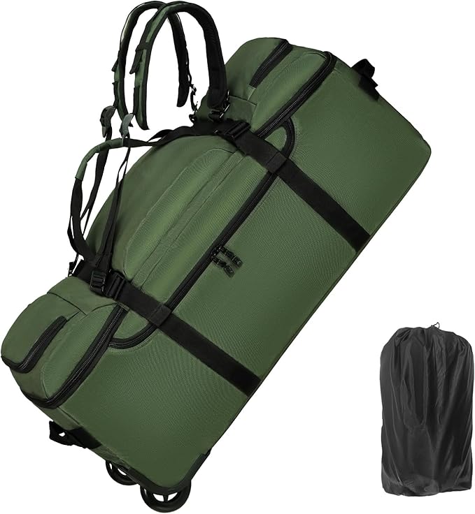 Rolling Duffle Bag with Wheels, 90L 32-inch Large Foldable Travel Duffel Bags Durable, Tear-resistant Heavy-duty Luggage Bag (Green)