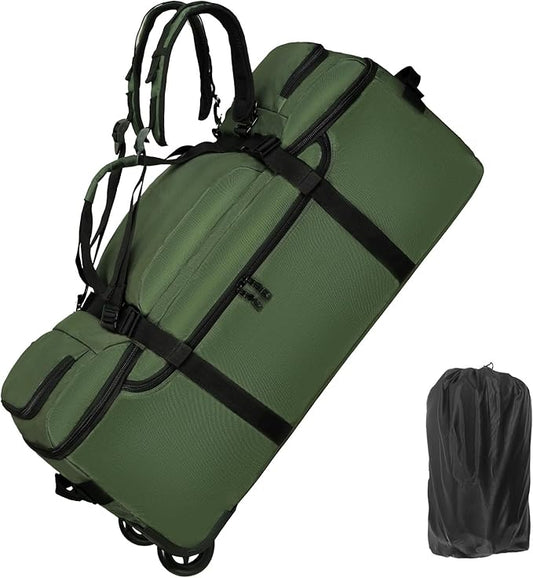 Rolling Duffle Bag with Wheels, 90L 32-inch Large Foldable Travel Duffel Bags Durable, Tear-resistant Heavy-duty Luggage Bag (Green)