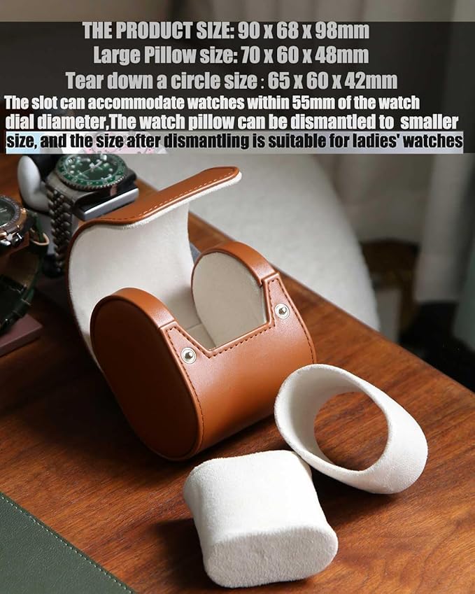 Leather Watch Case, Variable Size Pillow Design, Portable Storage Box with Faux Suede Fabric Lining for Men and Women