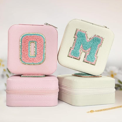 SANDJEST Personalized Jewelry Box, White Travel Jewelry Box with Initial M, Small Monogrammed Jewelry Case Organizer for Girls Women Teen Kids, Mini Travel Essentials Gifts for Birthday Christmas
