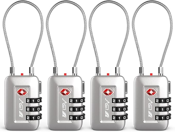 TSA Accepted Luggage Travel Lock, Set-Your-Own Combination Lock for School Gym Locker, Luggage Suitcase Baggage Locks, Filing Cabinets, Toolbox, Case (Silver, 4 Pack)