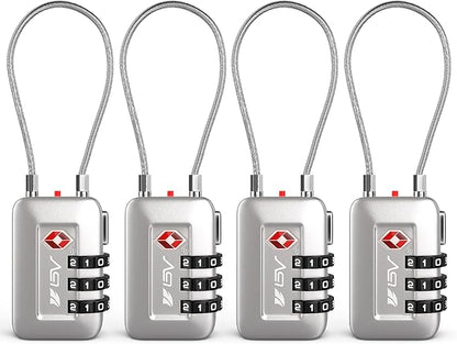 TSA Accepted Luggage Travel Lock, Set-Your-Own Combination Lock for School Gym Locker, Luggage Suitcase Baggage Locks, Filing Cabinets, Toolbox, Case (Silver, 4 Pack)